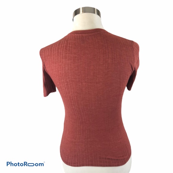 TopShop Ribbed T-Shirt Rust/Red Size 4 - Picture 4 of 7